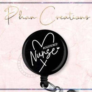 Black Registered Nurse Retractable Badge Reel Cute LVN RN Student ID Holder